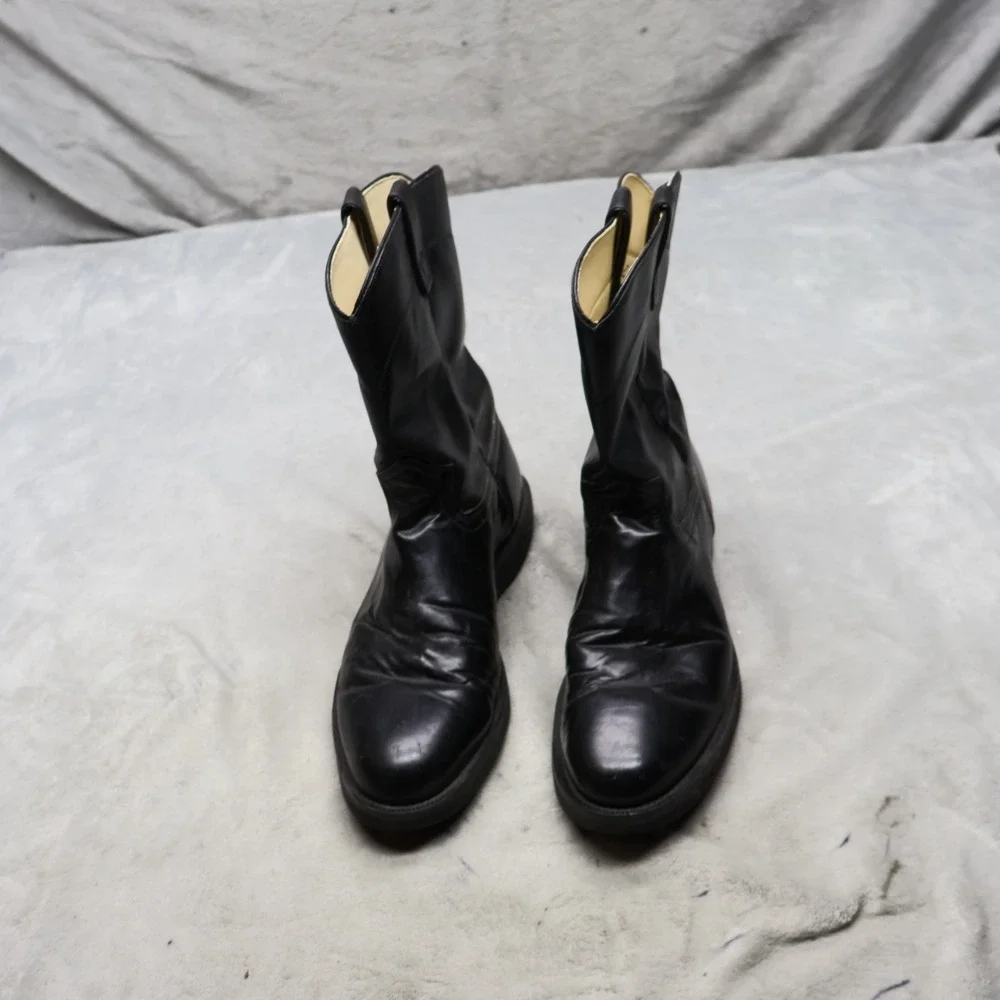 Roy Cooper by Laredo Men 12EE Wide Cowboy Boots Black Leather USA Made 54885 VTG